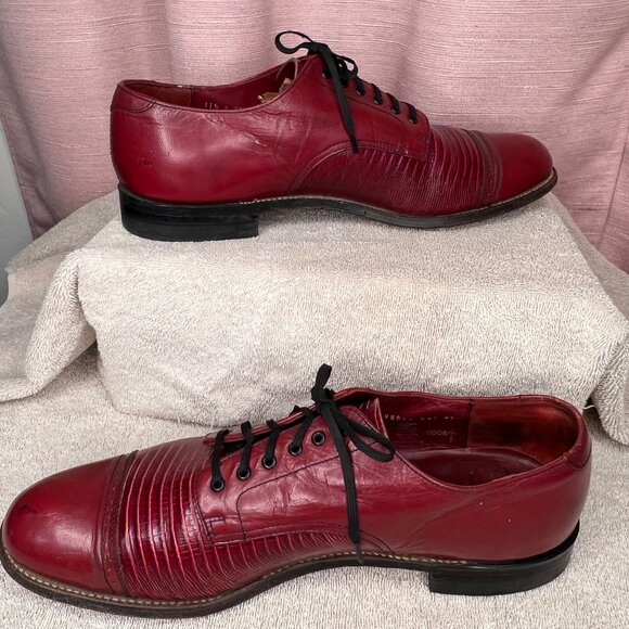 Stacy Adams Men Red Leather Dress Shoes Lizard Cap Toe Oxford Size 11.5D VTG - Picture 4 of 16